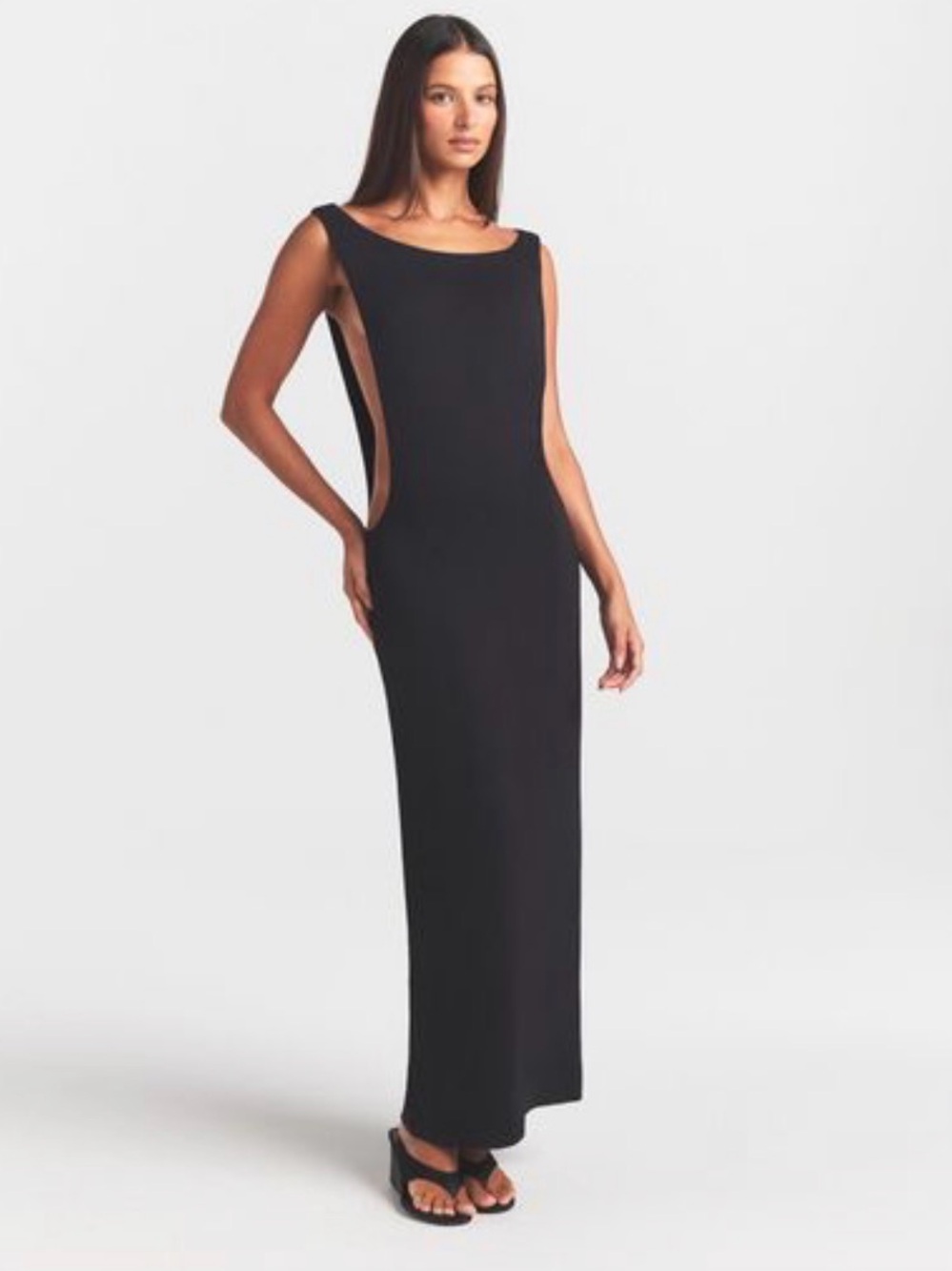 SKIMS NWT Black Sleeveless Side-Cut Maxi Dress small obsidian